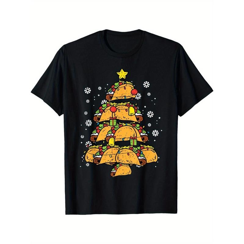 Taco Christmas Tree T-Shirt for Men - Black Cotton Mexican Food Holiday Tee made in usa Hoodie, Sweatshirt | WearSparks.com