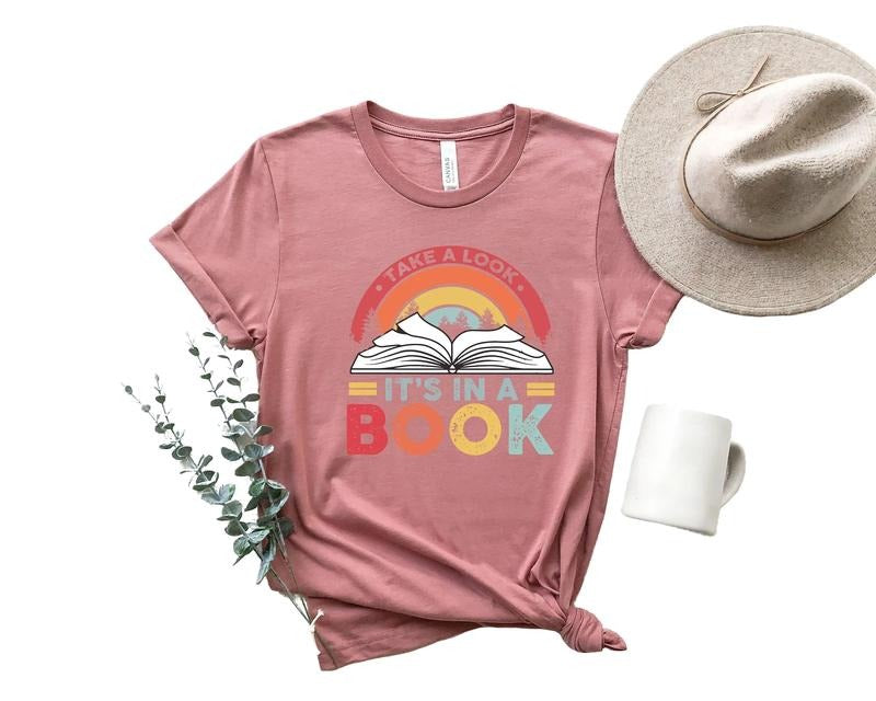 Take A Look Its In A Book, Rainbow Teacher Gift, Book Shirt, Reading Shirt, Gifts For Her, Long Sleeve Crewneck Shirt,...