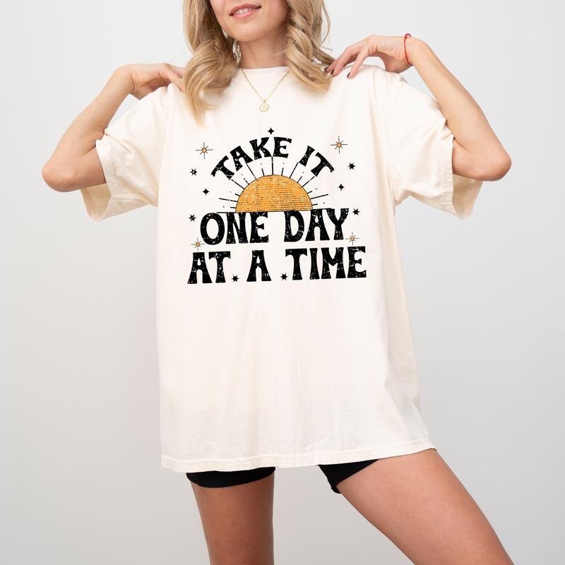 Take It One Day At A Time, Let Go, Mental Health, Self Care, Positivity, Sun, Stars, Tshirt, Women's Comfort Color Tee,...