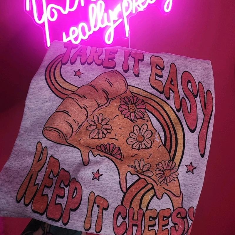 Take it easy, Keep it cheesy Graphic Tee Hoodie, Sweatshirt | WearSparks.com