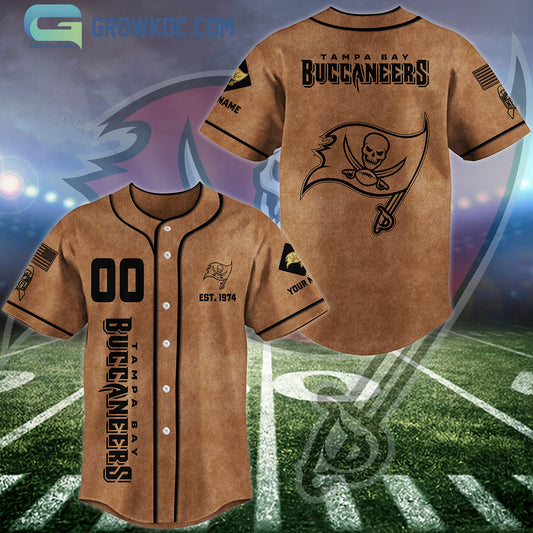 Tampa Bay Buccaneers Brown American Flag Personalized Baseball Jersey