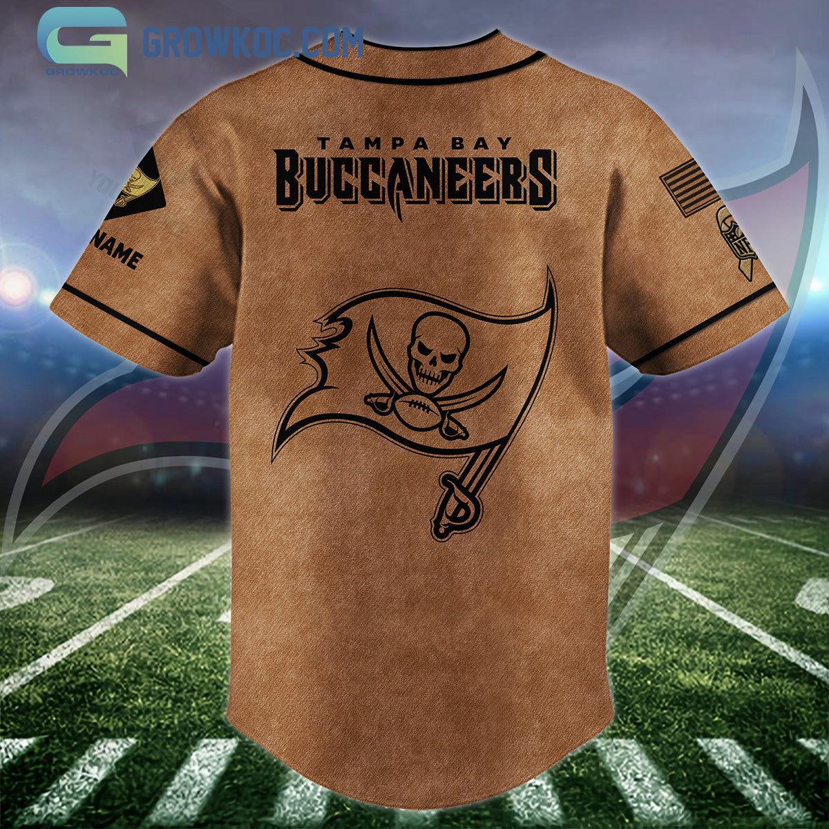 Tampa Bay Buccaneers Brown American Flag Personalized Baseball Jersey