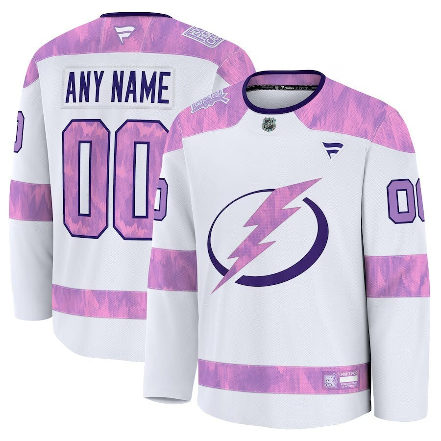Tampa Bay Lightning Fanatics 2024 Hockey Fights Cancer Custom Practice Jersey - White