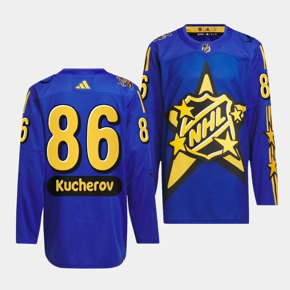 Tampa Bay Lightning #86 Nikita Kucherov 2024 NHL All-Star Game Blue Jersey Style 1