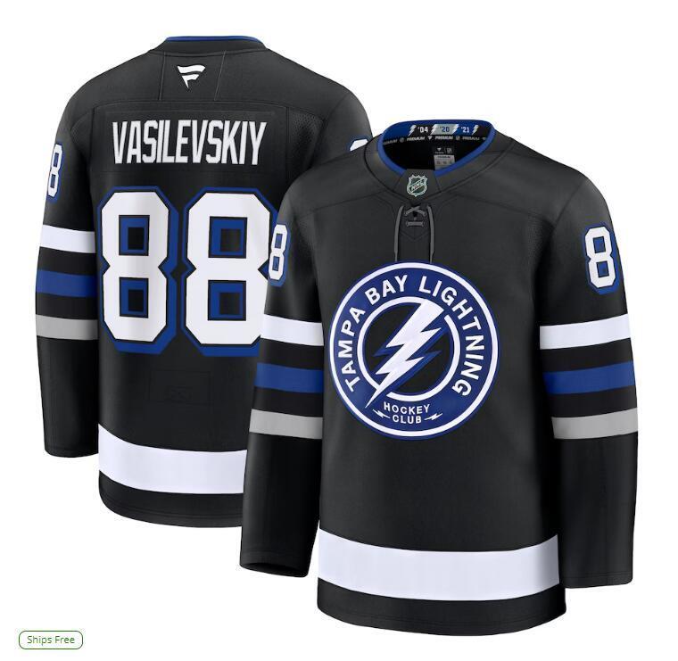 Tampa Bay Lightning #88 Andrei Vasilevskiy Alternate Premium Jersey - Black