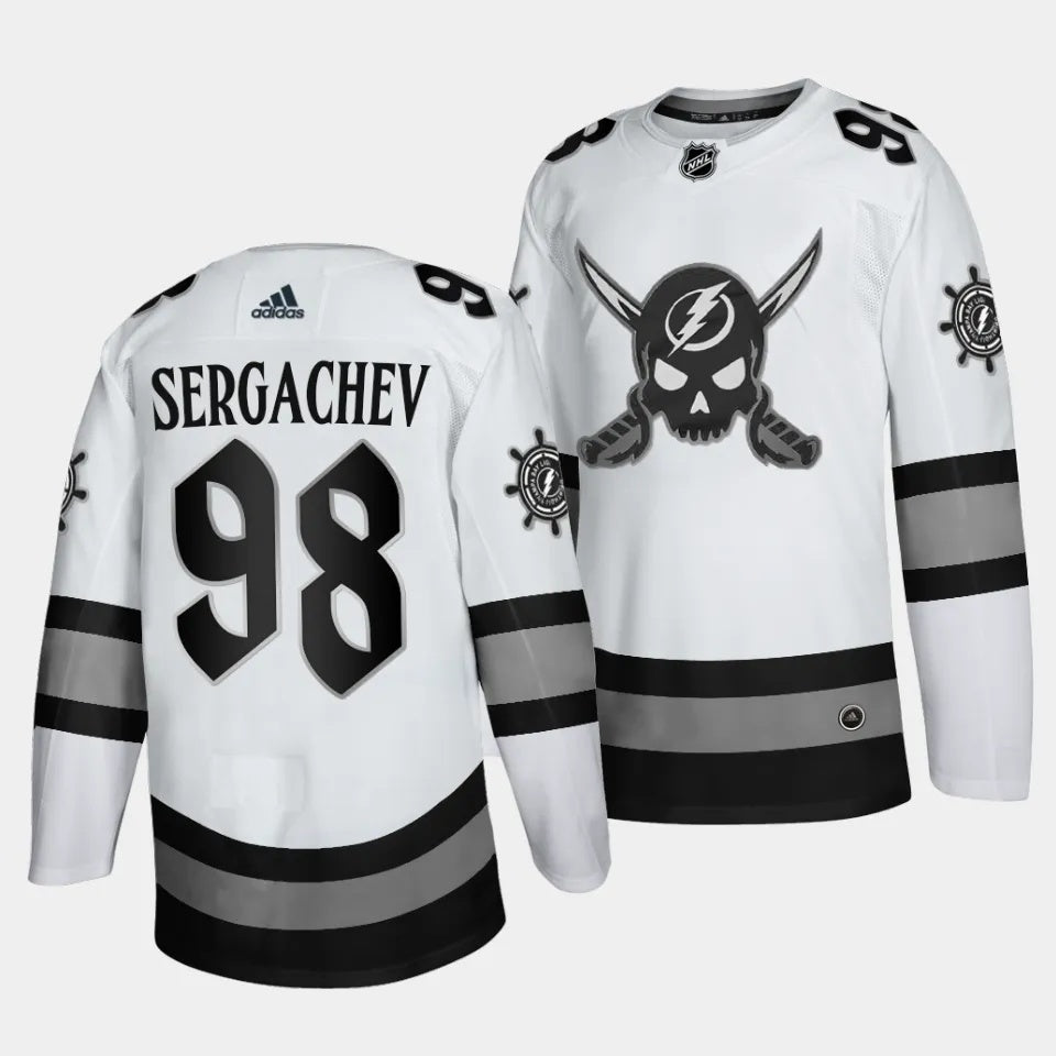 Tampa Bay Lightning #98 Mikhail Sergachev Gasparilla inspired White Limited Edition Jersey