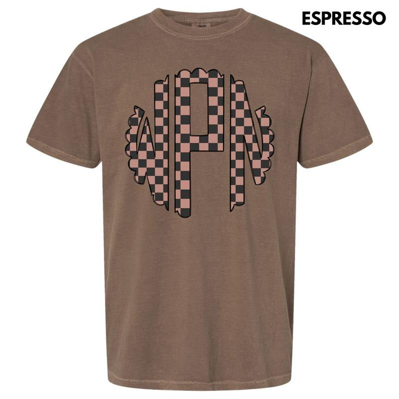 Tan Checker Monogram Comfort Colors T-Shirt 'NLB' Hoodie, Sweatshirt | WearSparks.com