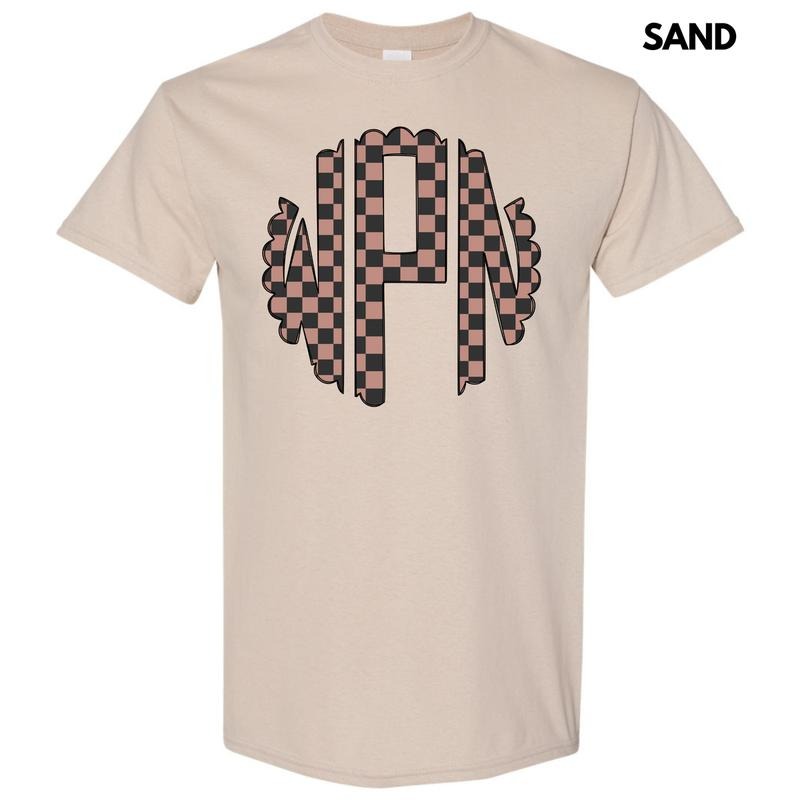 Tan Checker Monogram Gildan Short Sleeve T-Shirt 'NLB' Hoodie, Sweatshirt | WearSparks.com