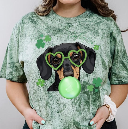 Lucky Dog Black/Tan Dachshund Shirt ~ Unisex Apparel Relaxed Fit Printed In The USA Clothing Womenswear Casual Comfort...