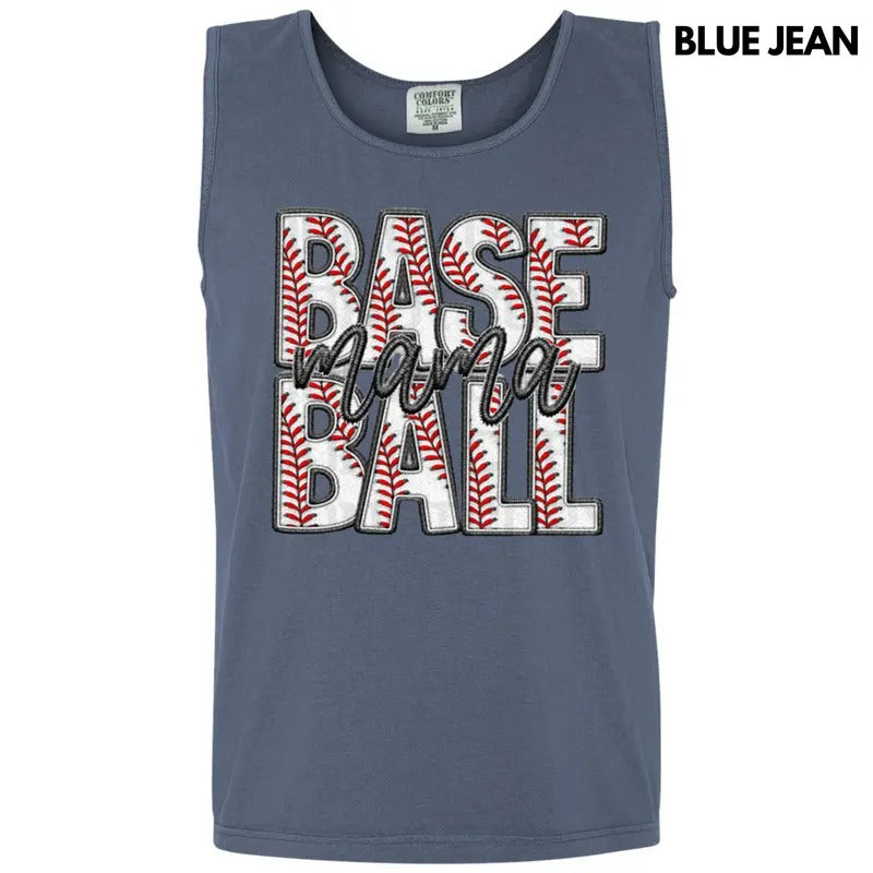 Tank Top - Baseball Mama Faux Embroidery Comfort Colors Tank Top T-Shirts, Hoodie, Sweatshirt | WearSparks.com