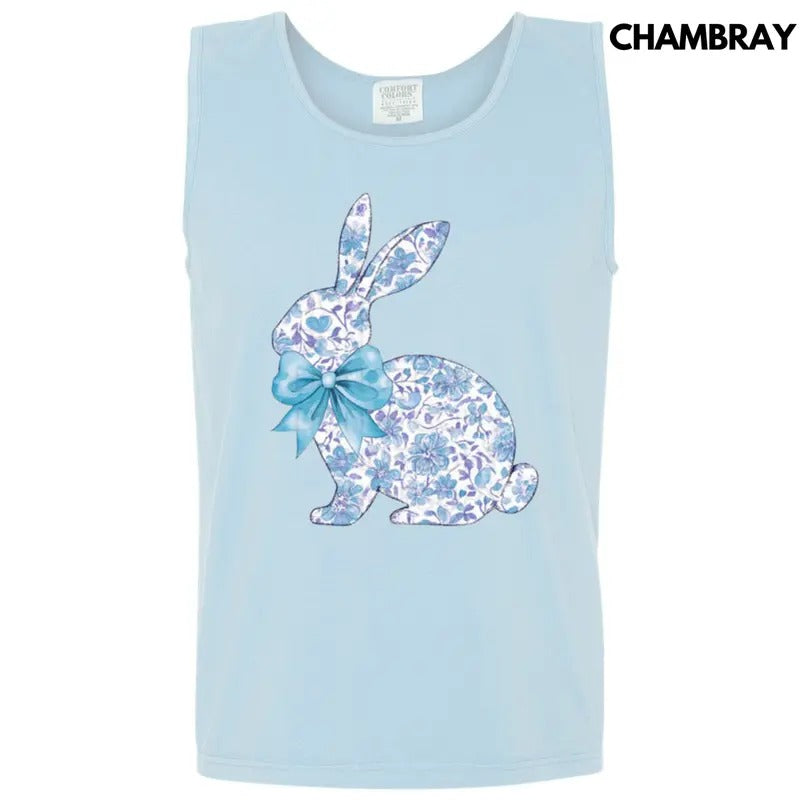 Tank Top - Blue Floral Easter Bunny Comfort Colors Tank Top T-Shirts, Hoodie, Sweatshirt | WearSparks.com