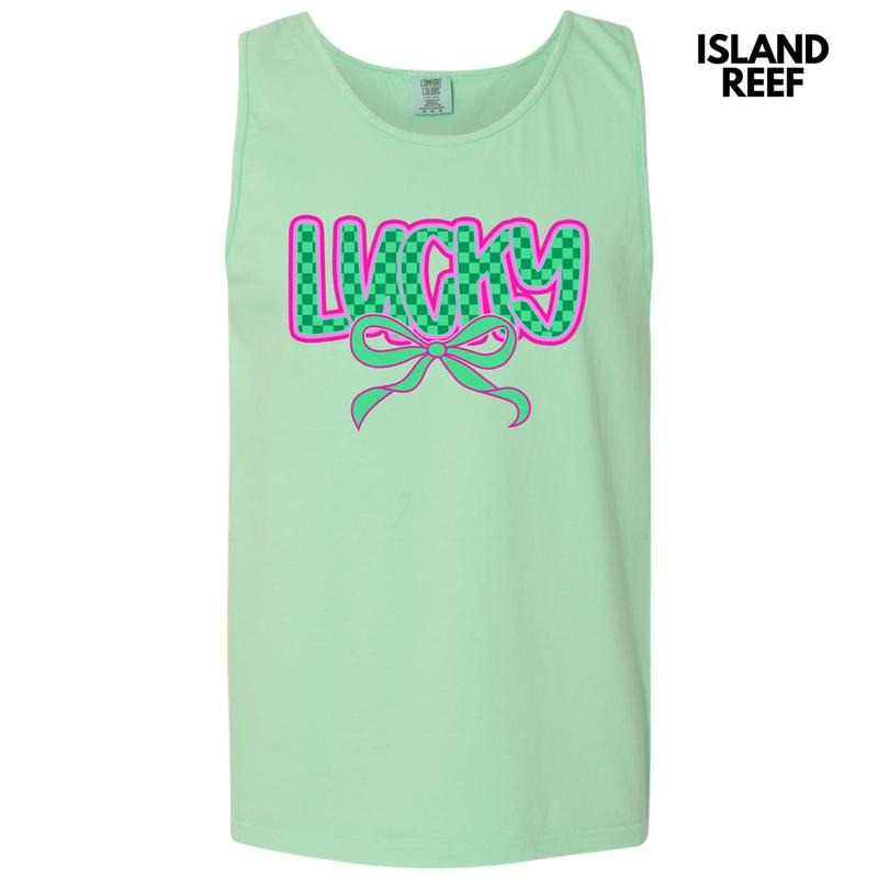 Tank Top - Neon Lucky Checkered Comfort Colors Tank Top 'NLB' T-Shirts, Hoodie, Sweatshirt | WearSparks.com