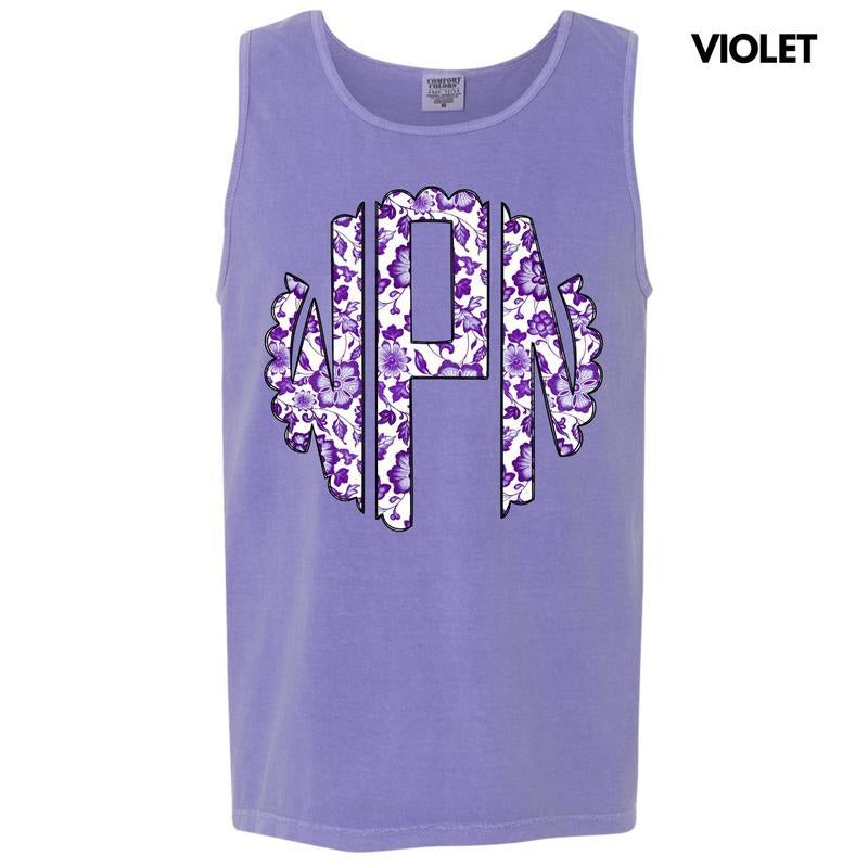 Tank Top -Purple Floral Monogram Comfort Colors Tank Top 'NLB' T-Shirts, Hoodie, Sweatshirt | WearSparks.com