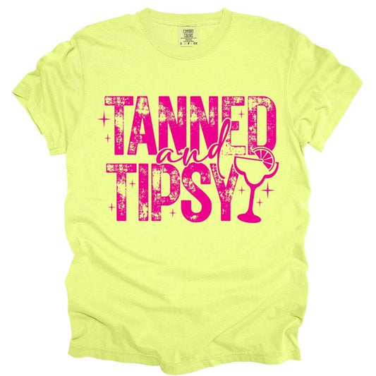 Tanned & Tipsy Neon Shirt ~ Unisex Apparel Relaxed Fit Printed In The USA Clothing Womenswear Casual Comfort Cotton...