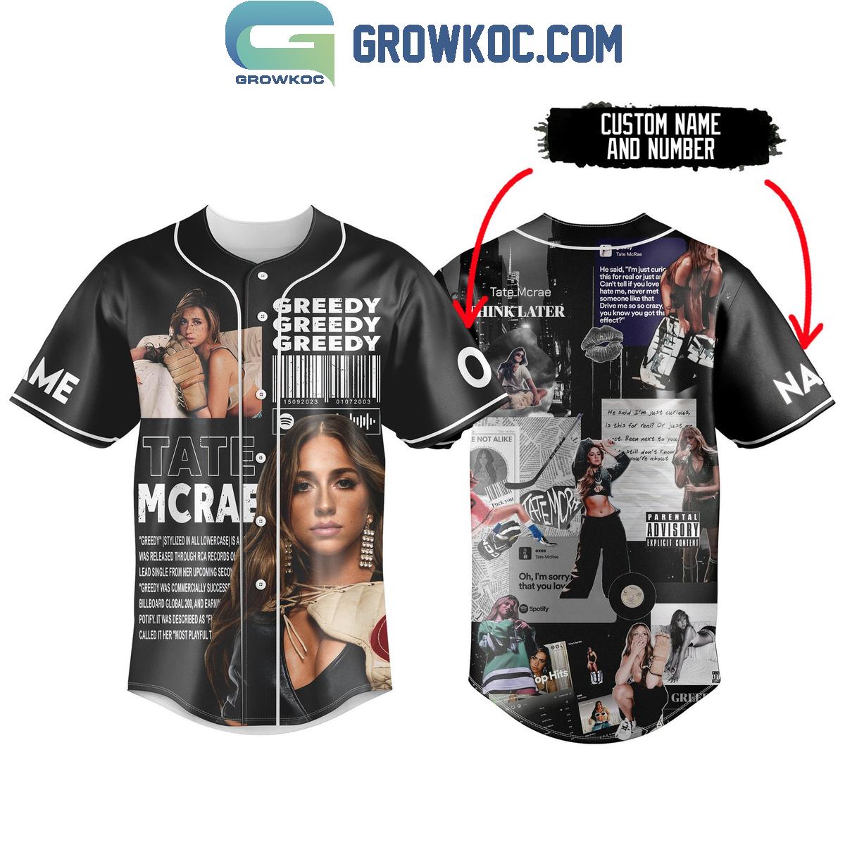 Tate McRae Think Later Greedy Personalized Baseball Jersey