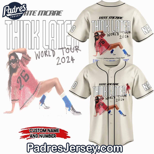 Tate McRae Think Later World Tour 2024 Baseball Jersey For Sale - Padres Jersey Oasis: Elevate Your Baseball... (Image 1)