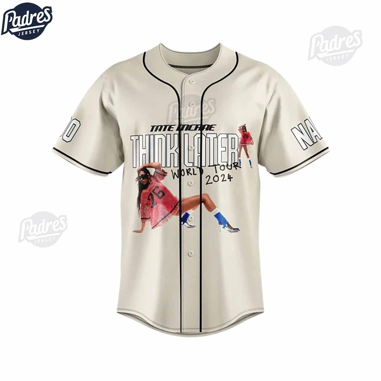 Tate McRae Think Later World Tour 2024 Baseball Jersey For Sale - Padres Jersey Oasis: Elevate Your Baseball... (Image 3)