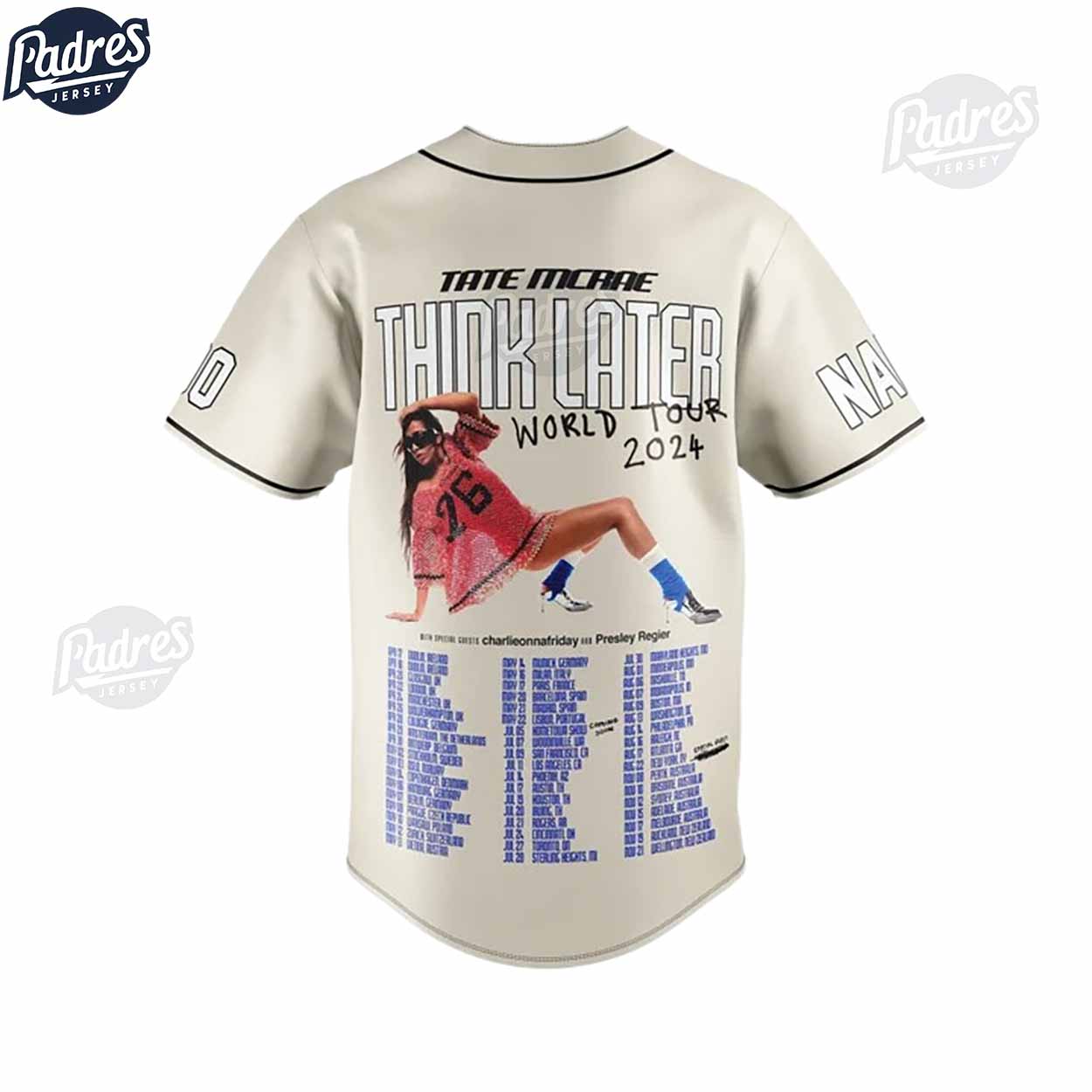 Tate McRae Think Later World Tour 2024 Baseball Jersey For Sale - Padres Jersey Oasis: Elevate Your Baseball... (Image 4)