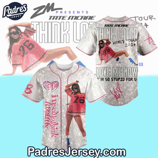 Tate McRae Think Later World Tour 2024 Baseball Jersey Outfit - Padres Jersey Oasis: Elevate Your Baseball... (Image 1)