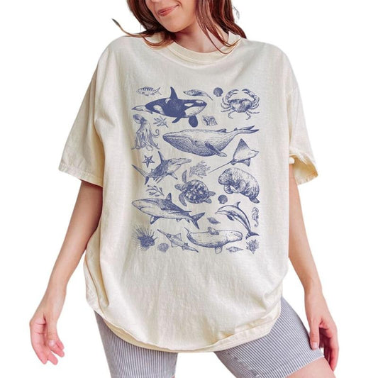Tattoo Sea Animal Shirt, Retro Ocean Nature Graphic Tee, Marine Life Vintage 90s Tees, Sealife Shirts, Summer Vibes Shirt...