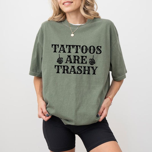 Tattoos Are Trashy Shirt, Funny Sayings Tee For Women, Skeleton Tattoos Graphic Printed Tee, Tattoos Tee, Anti Tattoos...