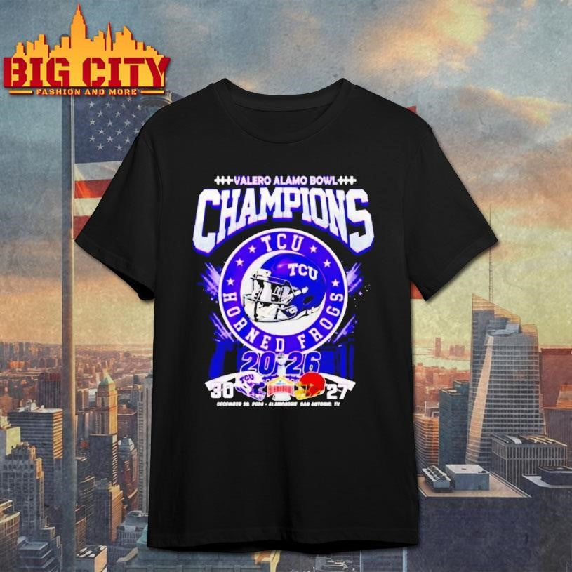Tcu Horned Frogs 2026 Valero Alamo Bowl Champions Helmet Shirt