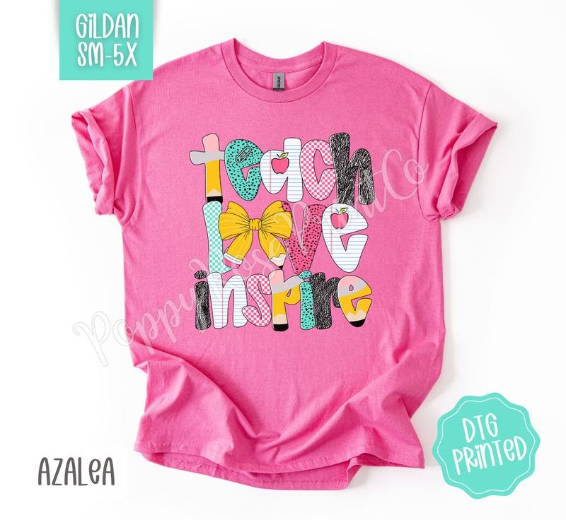 Teach Love Inspire Gildan Shirt, Cute Teacher Tshirt, Trendy Bow Tee, Gift for Her Hoodie, Sweatshirt | WearSparks.com