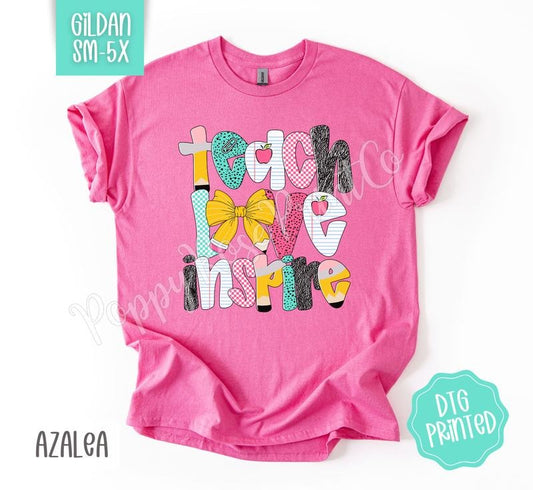 Teach Love Inspire Gildan Shirt, Cute Teacher Tshirt, Trendy Bow Tee, Gift for Her Hoodie, Sweatshirt | WearSparks.com