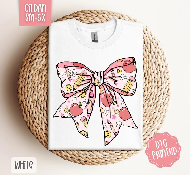 Teacher Bow Gildan Shirt, Cute School Tee, Gift for Her Hoodie, Sweatshirt | WearSparks.com
