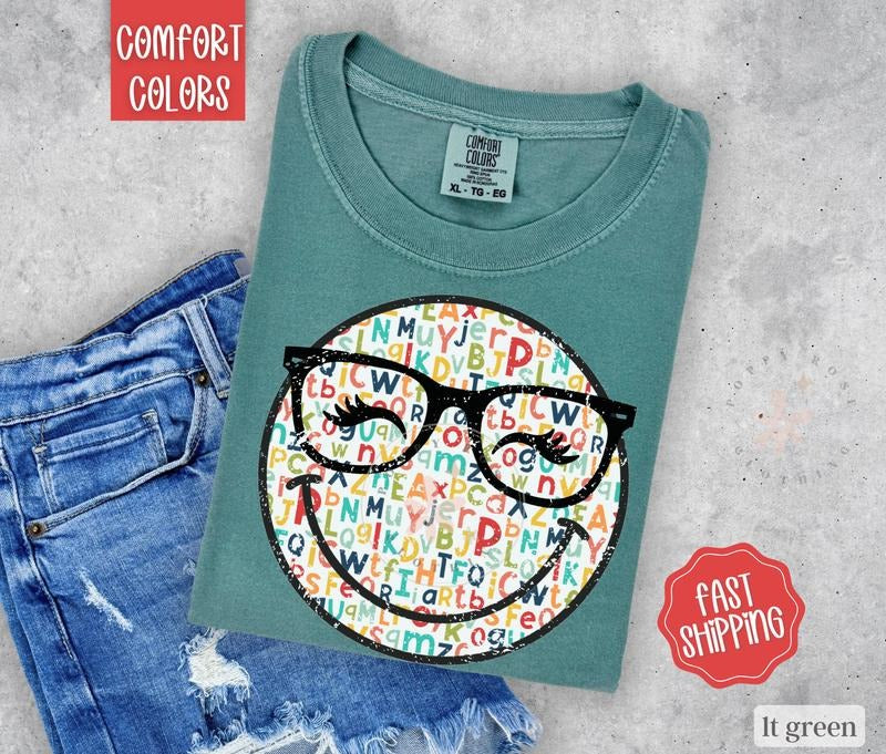 Teacher Happy Face Shirt Comfort Colors, Teacher Appreciation Gift for Teacher, Cute Teacher Tshirt Hoodie, Sweatshirt