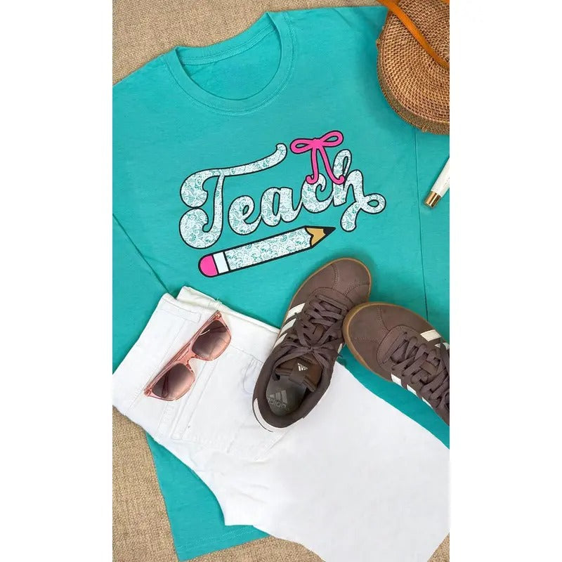 Teacher Lace Bow Graphic BF Long Sleeve T-Shirt Hoodie, Sweatshirt | WearSparks.com