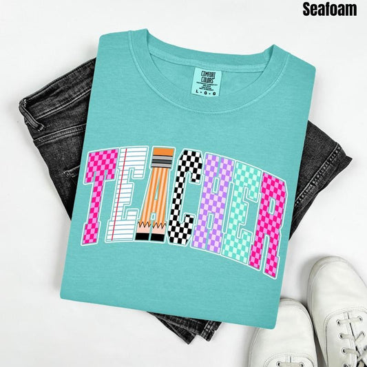 Teacher Multi Checker Comfort Colors T-Shirt 'NLB' Hoodie, Sweatshirt | WearSparks.com