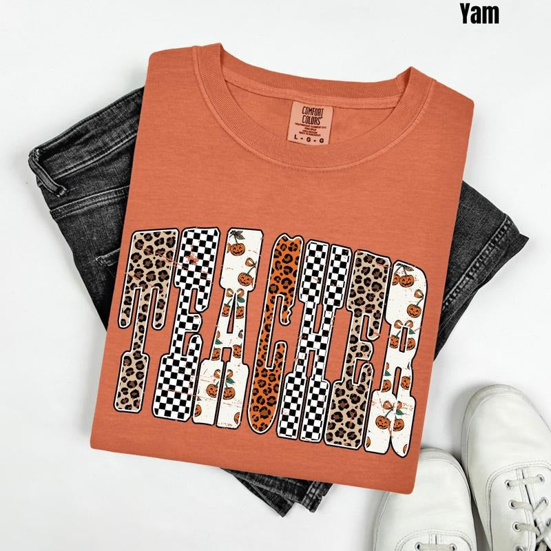 Teacher Pumpkin Pattern Comfort Colors T-Shirt 'NLB' Hoodie, Sweatshirt | WearSparks.com