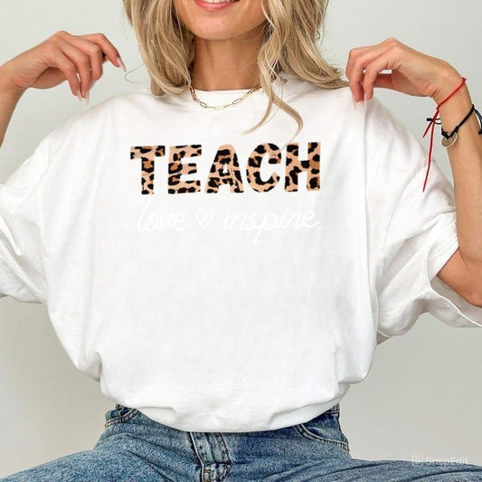Teacher Shirt, Teach Love Inspire Leopard shirt, Teacher Leopard Shirt, Cute Teacher Shirts, Teacher Tee, Field Trip...
