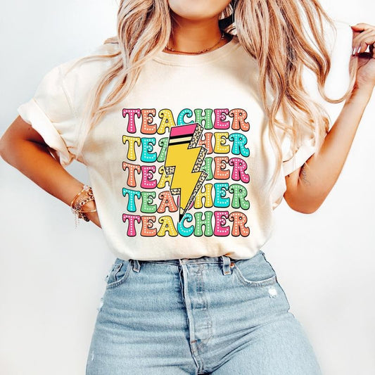 Teacher T-Shirt, Last Day of School T-Shirt, Back To School T-Shirt, Bright Doodle, Leopard Hoodie, Sweatshirt