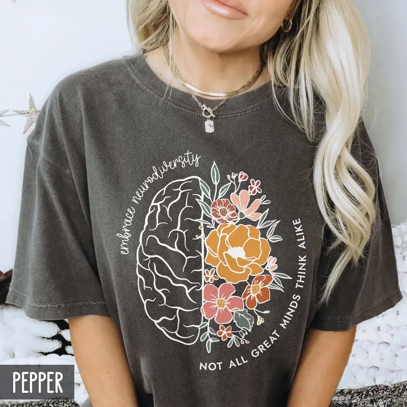 Teacher Tshirt, Not all great minds think alike, Autism Awareness, Neurodiversity Inclusion, SPED Teacher flower Brain...