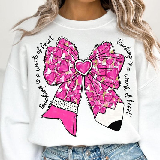 Teacher Valentine Coquette Bow Pencil Sweatshirt, Hoodie, T-Shirt, Glitter Valentine Teacher Heart Pencil Shirt,...