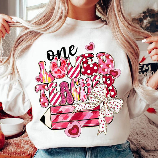 Teacher Valentine Coquette Pencil Sweatshirt, Loved Teacher Sweatshirt, Valentine's Day Teacher Sweatshirt, Teacher...