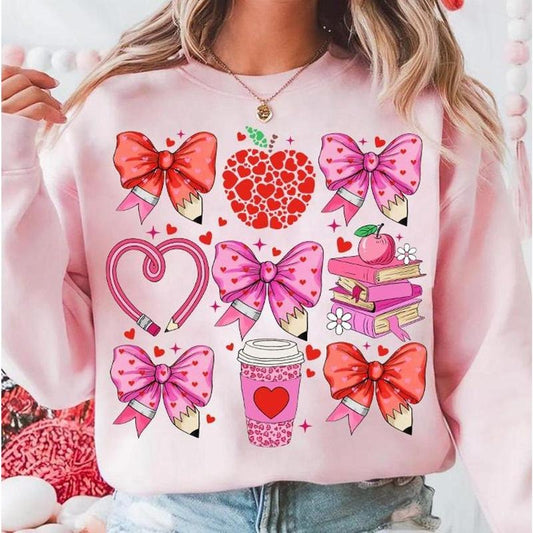 Teacher Valentine Coquette Sweatshirt, T-Shirt, Hoodie, Valentine Teacher Shirt, Retro Teacher Gift, Teacher Valentine...