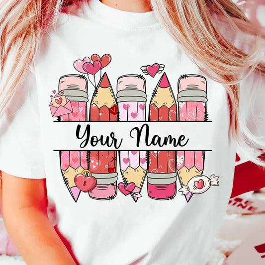 Teacher Valentine Shirt, Custom Name Pencil Teacher Valentine Shirt, Teacher Gift, Valentines Day Teacher Shirt, Teaching...