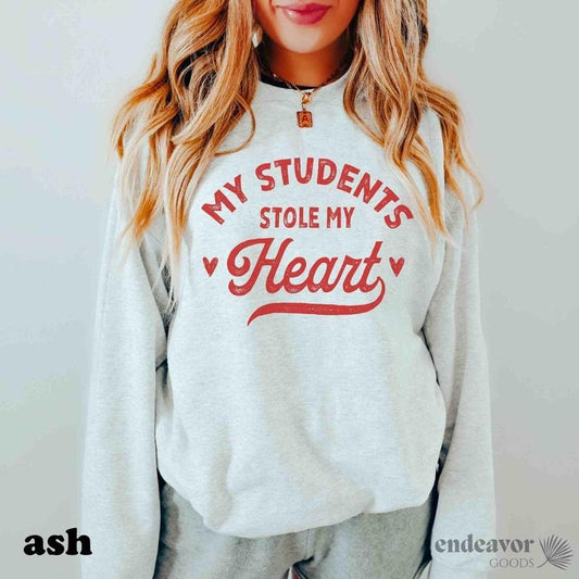 Teacher Valentine Sweatshirt Teacher Valentines Day Shirt Valentines Teacher Students Stole My Heart Teacher Valentine...