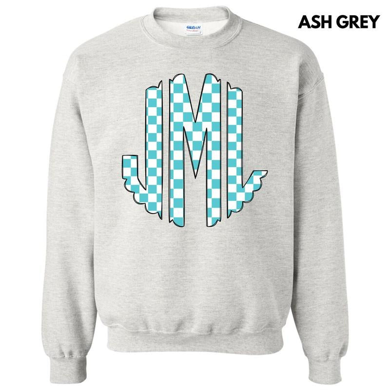 Teal Checker Monogram Sweatshirt 'NLB' T-Shirts, Hoodie | WearSparks.com
