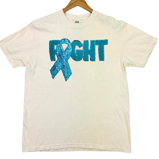 Teal Fighting Ribbon Patch Comfort Colors T-Shirt Hoodie, Sweatshirt | WearSparks.com