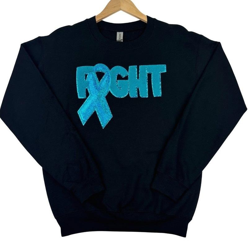 Teal Fighting Ribbon Patch Gildan Sweatshirt T-Shirts, Hoodie | WearSparks.com