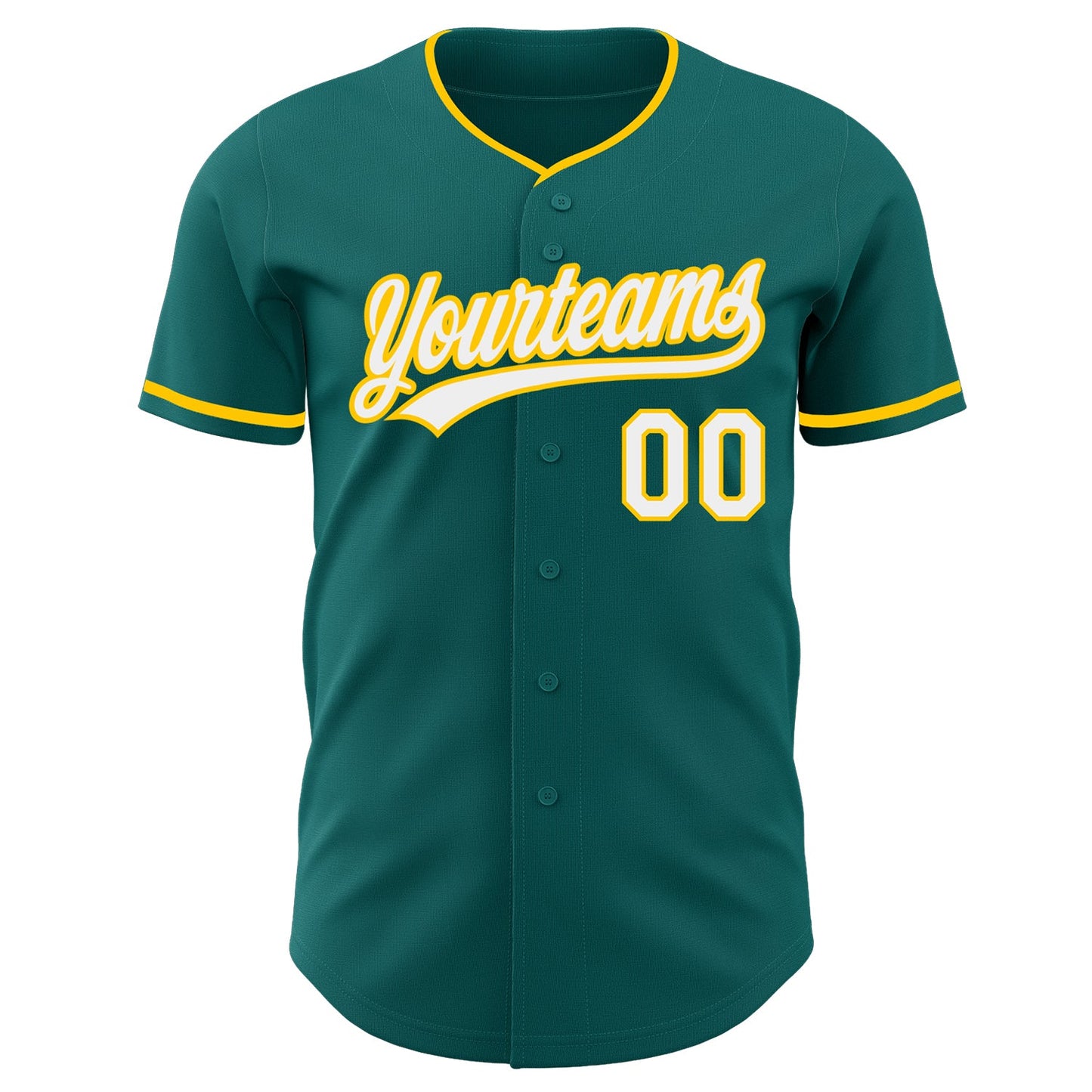 Custom Teal White-Yellow Authentic Baseball Jersey