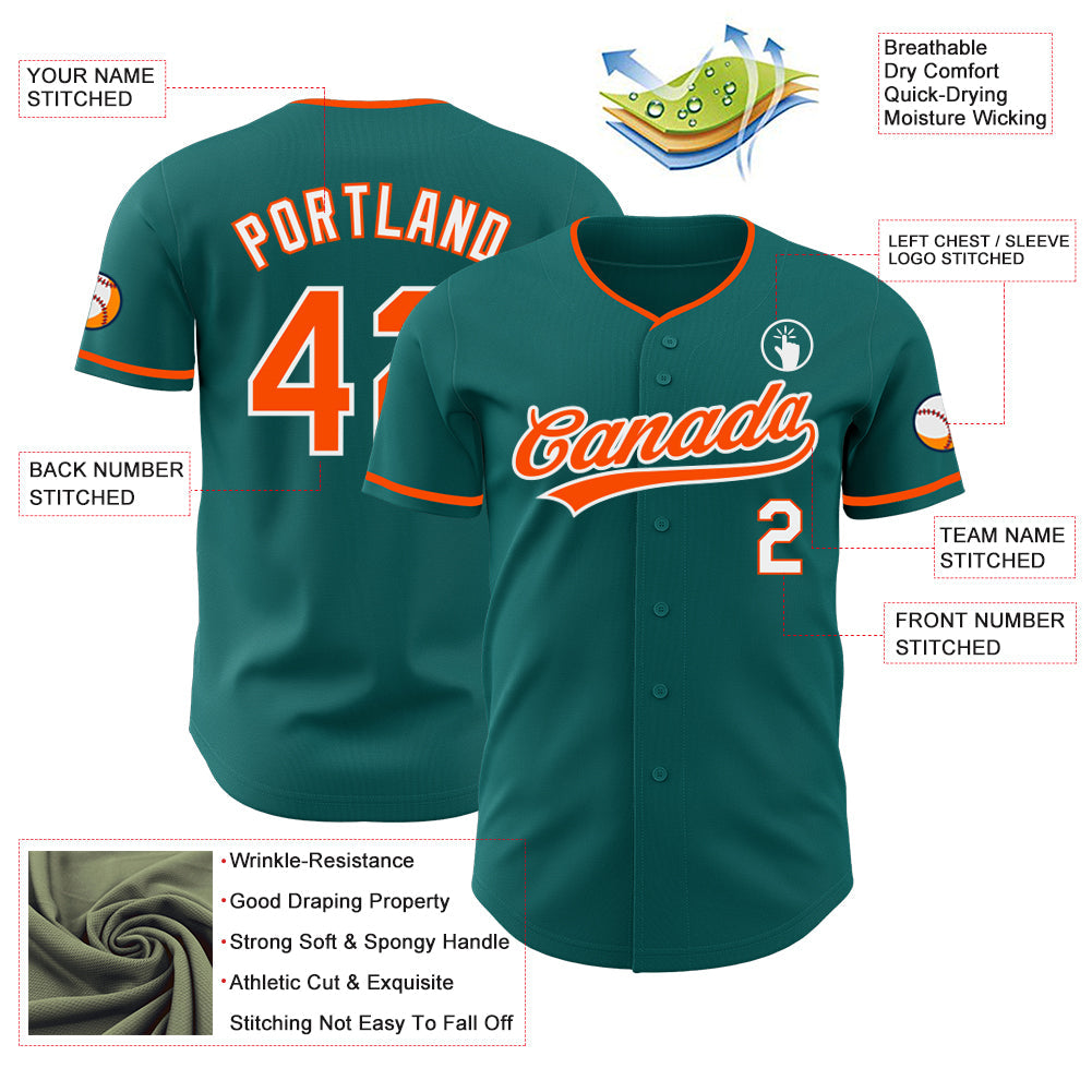 Custom Teal Orange-White Authentic Baseball Jersey