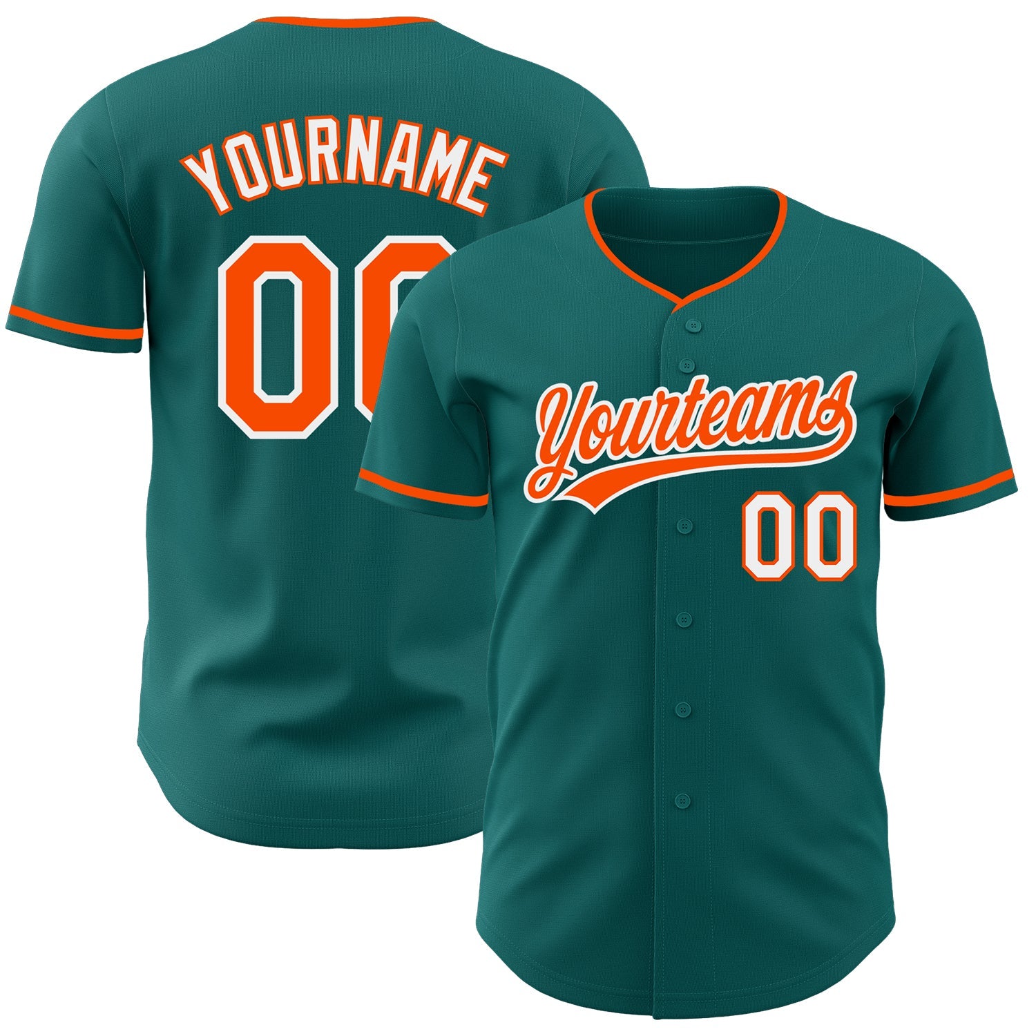 Custom Teal Orange-White Authentic Baseball Jersey