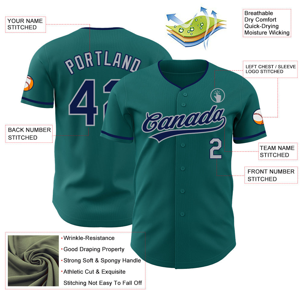 Custom Teal Navy-Gray Authentic Baseball Jersey