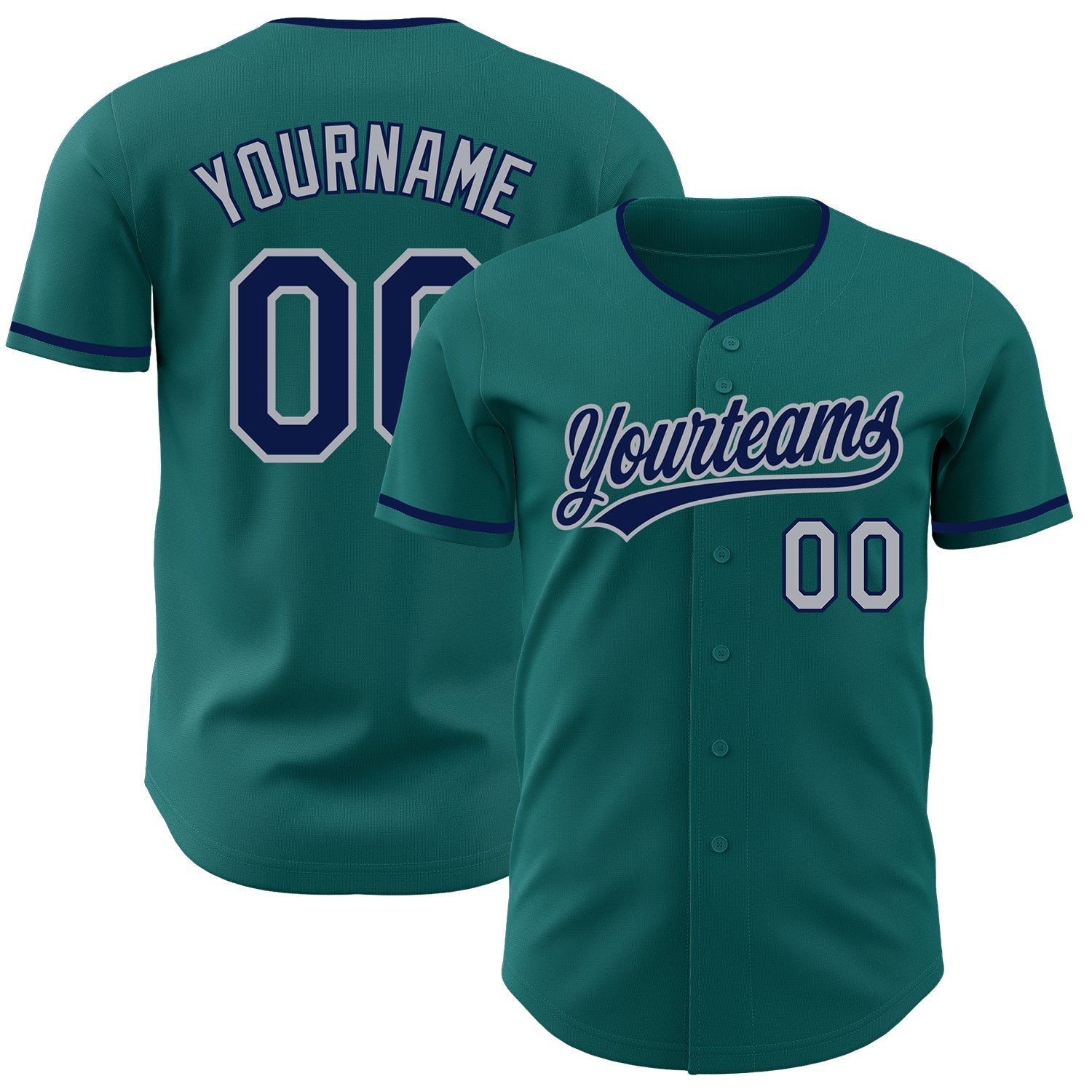 Custom Teal Navy-Gray Authentic Baseball Jersey