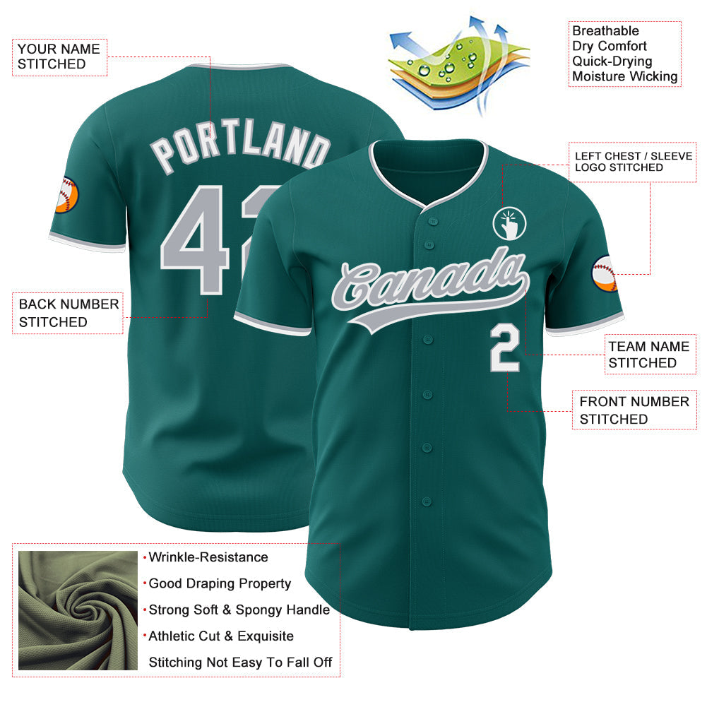 Custom Teal Gray-White Authentic Baseball Jersey